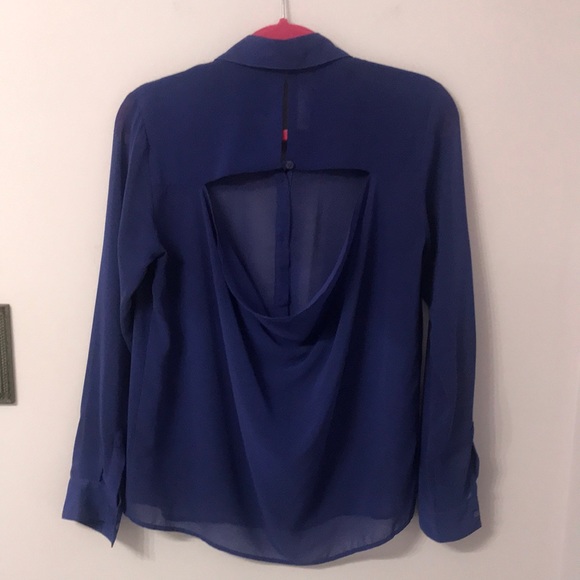 Jack - Semi Sheer Royal Blue Long Sleeve Open Back Blouse - Picture 5 of 8